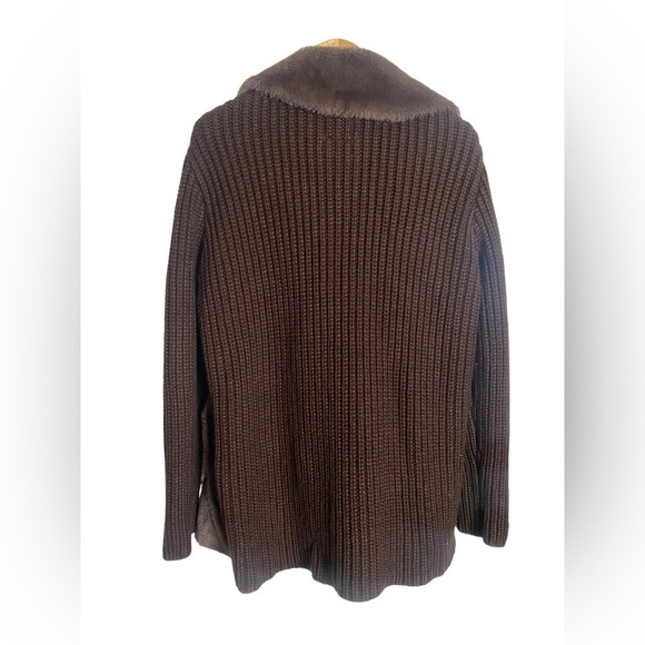 NY&C New York & Co Faux Fur Luxury Brown Sweater Cardigan Womens Large - Picture 2 of 4